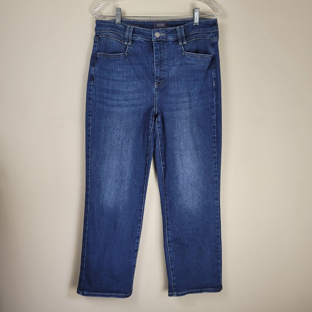 NYDJ Relaxed Straight Ankle Jeans Size 10 Medium Wash Lift Tuck Stretch Denim - Picture 2 of 14